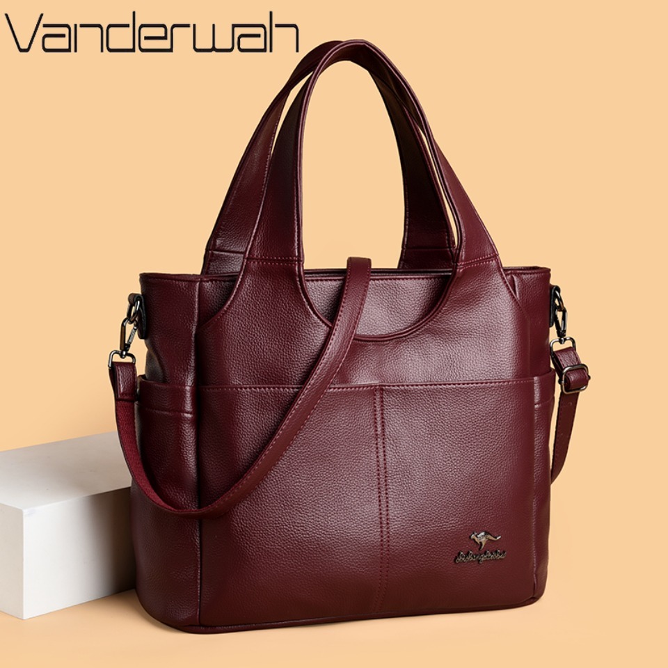 Women Bags Polene - ソフトレザートートバッグ 3つのメインコンパートメント デュアルフロントポケット 大容量 ショルダークロスボディハンドバッグ 仕事用