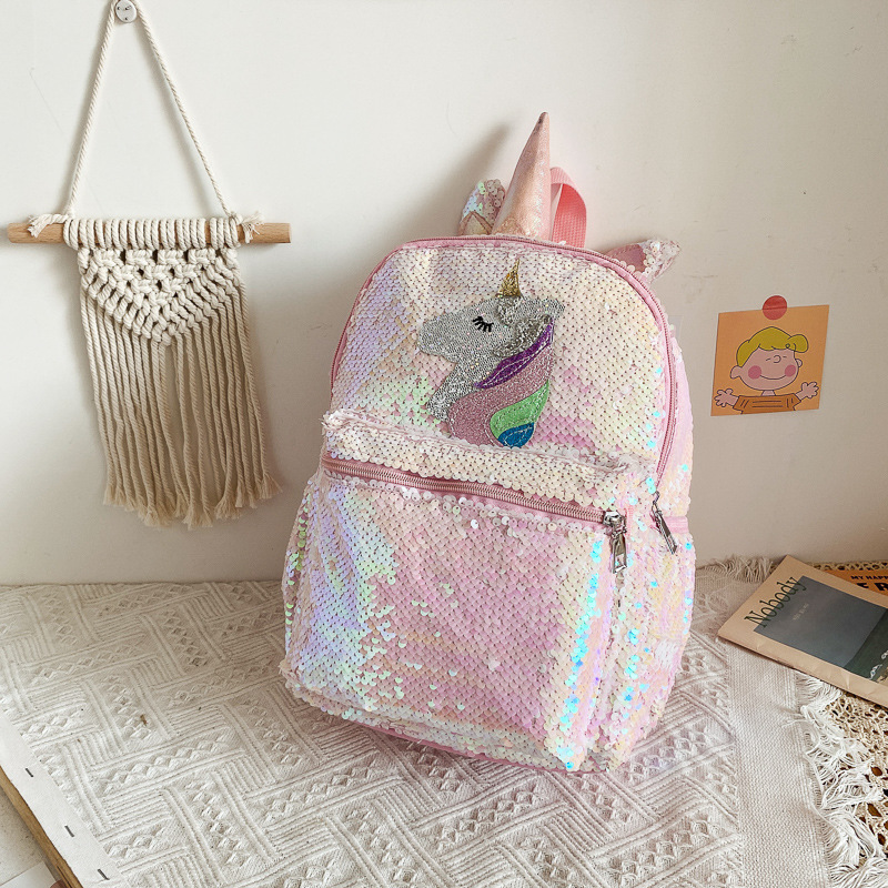 Women'S Bags Going Out - スパンコールユニコーンバックパック ピンク シャイニー 軽量 ミニ カスタムロゴ