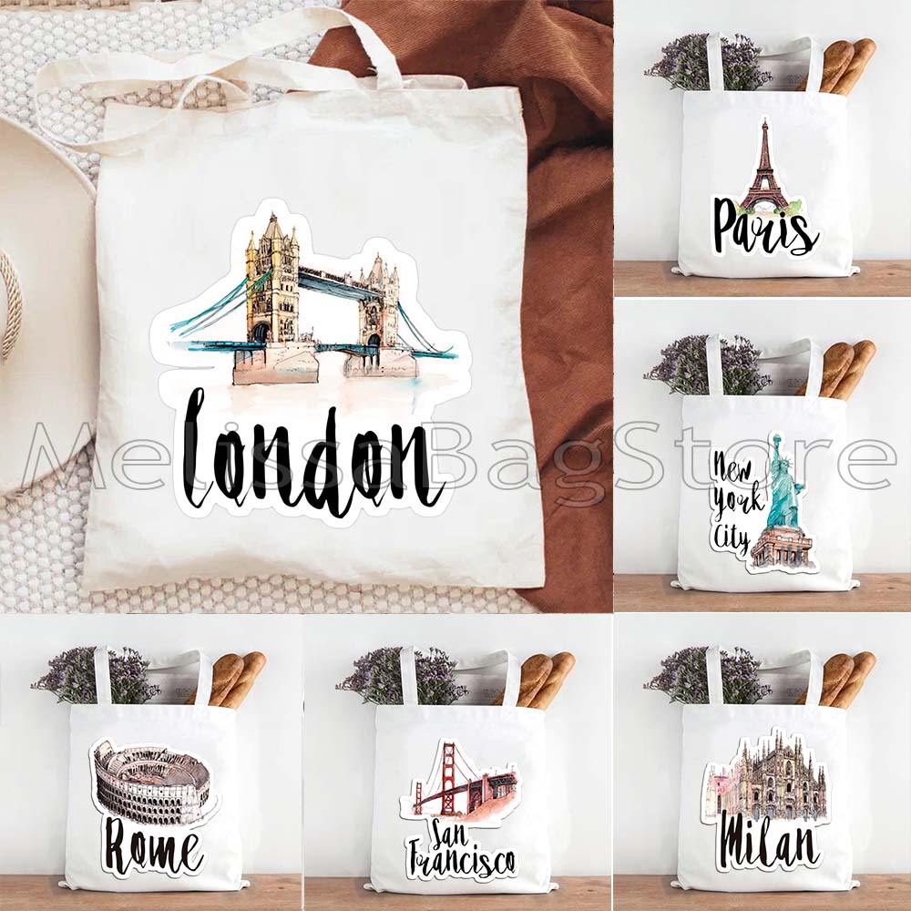 Women Bags Netherlands - ミラノ、モスクワ、オランダ、ニューヨーク、パリ、タージ・マハル、エジプト、ローマ、サンフランシスコ、ベルリン、ロンドン、女性用キャンバストートバッグ、ショッパーハンドバッグ