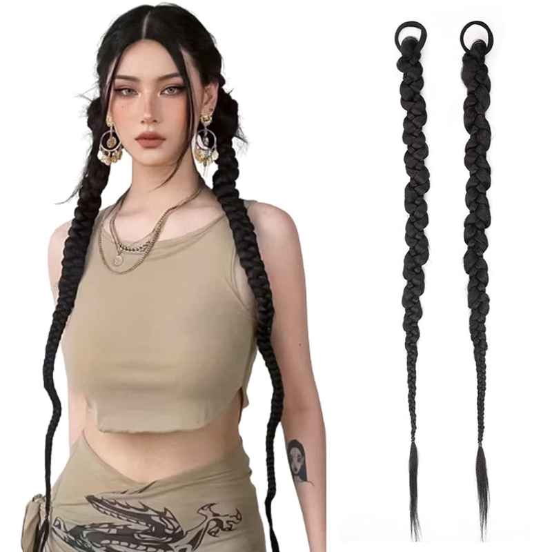 Women Bags Pack - ファッション編組ポニーテールヘアエクステンションヘアネクタイ付き女性のためのツイスト三つ編み人格ホットガールキンク三つ編みヒップホップガール
