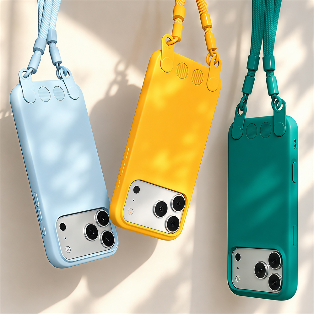 Phone Bag Crossbody - クロスボディランヤード付きマットリキッドシリコン製iPhoneケース（iPhone 17/16/15/14/13 Pro Max対応）おしゃれな単色フロスト加工ソフトバックカバー