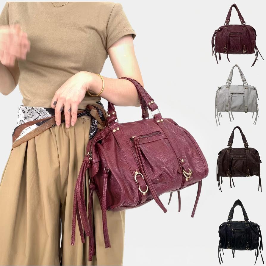 Women Bags Polene - レディースレトロバイクハンドバッグ、ウェイストランドスタイルフロントポケットショルダーバッグ、ストリートY2Kハンドバッグ、織りタッセルデザイン