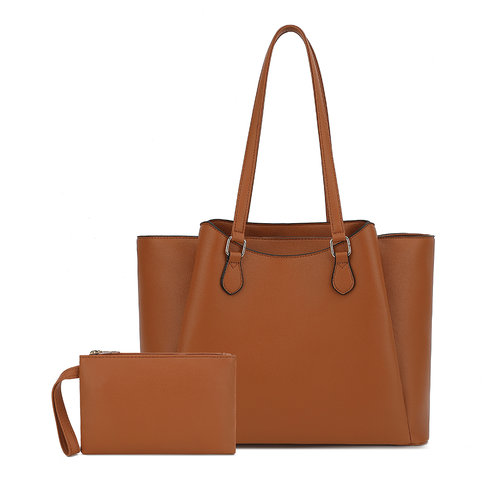Women Bags Purses - 女性用トートバッグ、ポーチ付き大型PUレザーショルダーハンドバッグ、13.5インチのラップトップ用ワークトラベルショッパーバッグ、ブラウン、オフィス用
