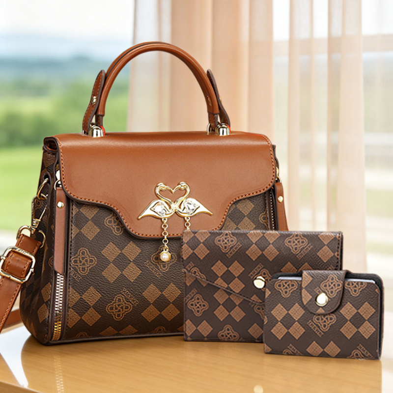 Women'S Crossbody Bags - 3ピース女性用バッグセット、軽量高級プリント柄女性用クロスボディバッグ、シングルショルダーなど多様な持ち方が可能