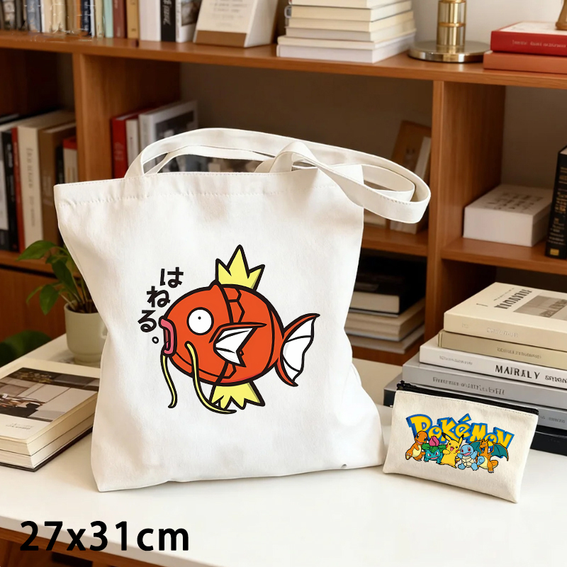 Women Bags Purses - 2個セット ポケモン キャンバスバッグとコインケースセット 可愛い漫画アニメフィギュア ショルダーバッグ メンズ