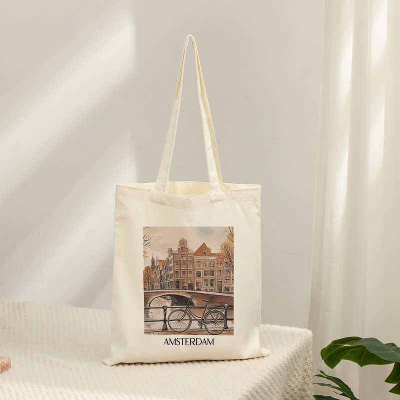 Women Bags Netherlands - ヴィンテージ アムステルダム オランダ プリント キャンバス トートバッグ、耐久性のあるカスタムメイドの再利用可能なショルダーショッピングバッグ、女性の日常使いに