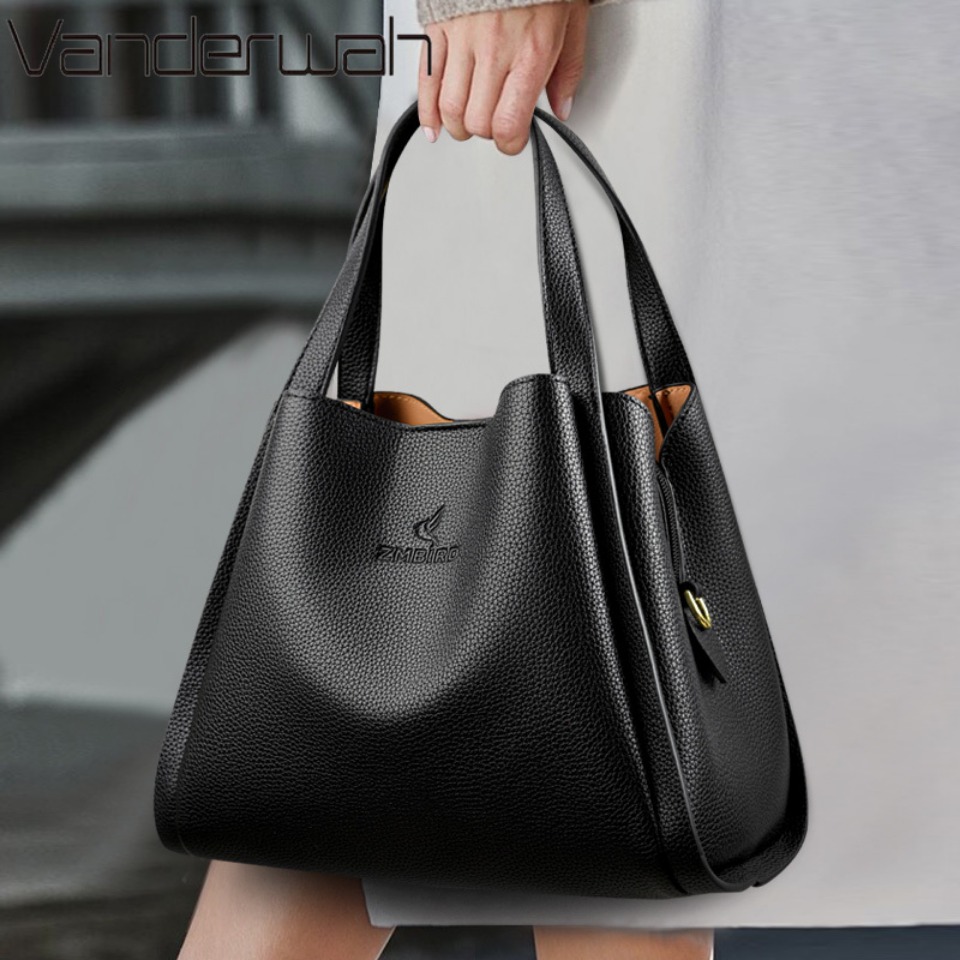 Women Bags High End Brands - Vanderwah-女性用ソフトレザーハンドバッグ,トップハンドル付き3層メッセンジャーバッグ,本ブランド