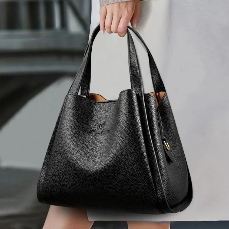 Women Bags High End Brands - ソフトレザー大容量トートバッグ レディース トップハンドル ショルダーバッグ クロスボディ 3層式整理
