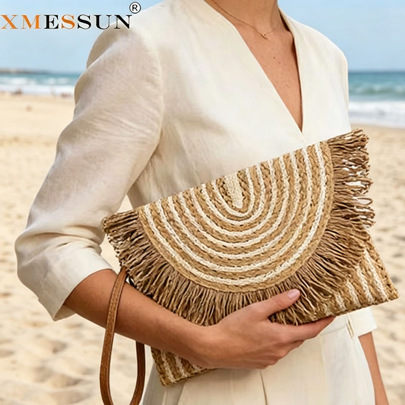 Women Bags Jw Pei - ファッションラグジュアリー織りクラッチバッグ 大容量 シンプルな質感 レディースハンドバッグ ストロービーチバッグ 財金入れ