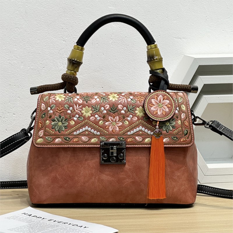 Women Bags Jw Pei - Johnature 刺繍チャイナドレス女性レザーバッグ 2026 新中国風タッセルハンドバッグ大容量多用途ショルダーバッグ
