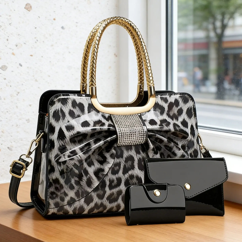 Women'S Crossbody Bags - バタフライノットヒョウ柄レディースバッグ、高品質PU素材サッチェル、大容量ショルダークロスボディバッグ