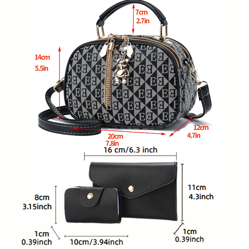 3ピースレタープリントミニラウンドバッグ（複数のカラーオプシ - Women'S Crossbody Bags のレビューと価格