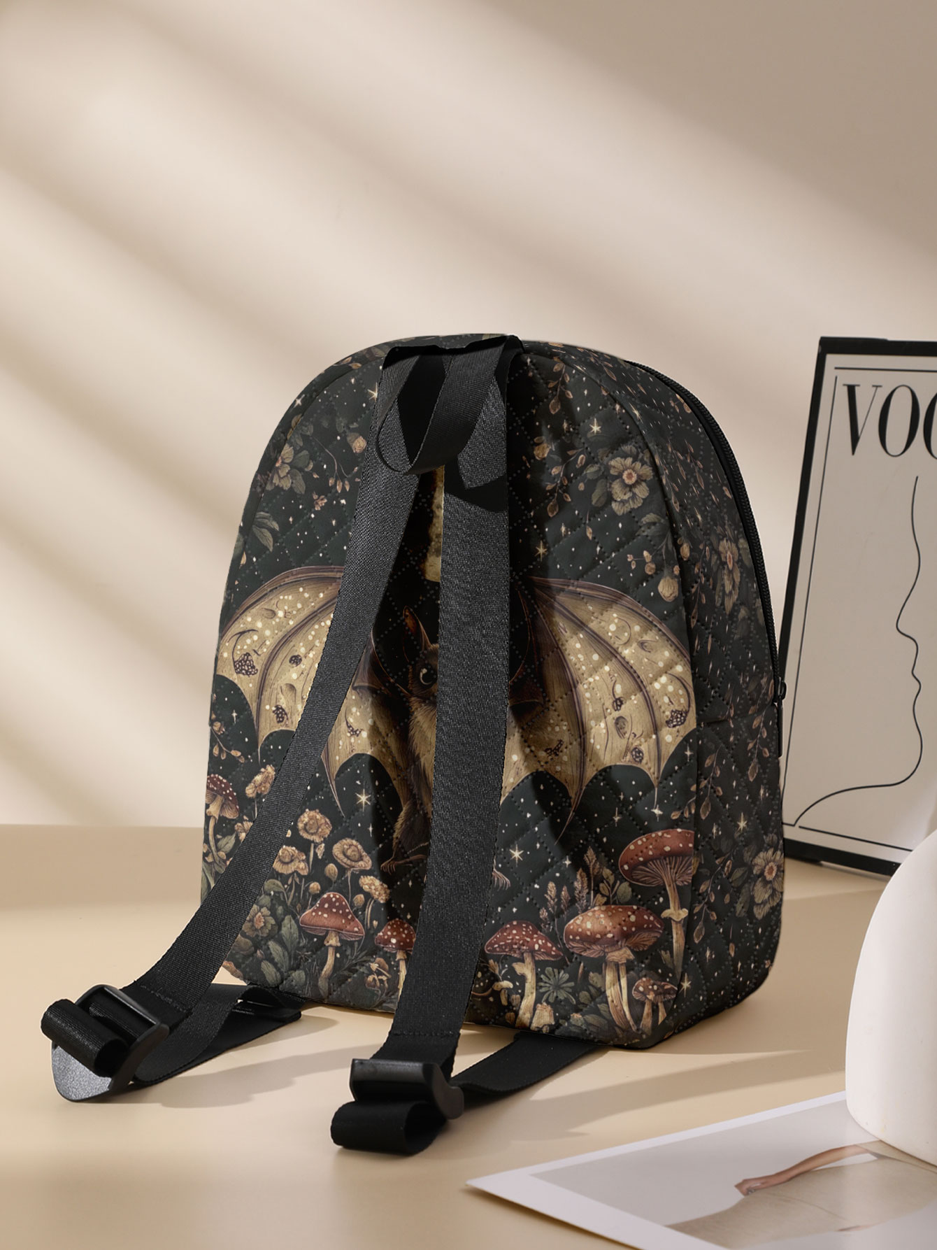 バットムーンマッシュルーム花柄キルティングコンパクトバックパ - Women'S Bags Going Out のレビューと価格