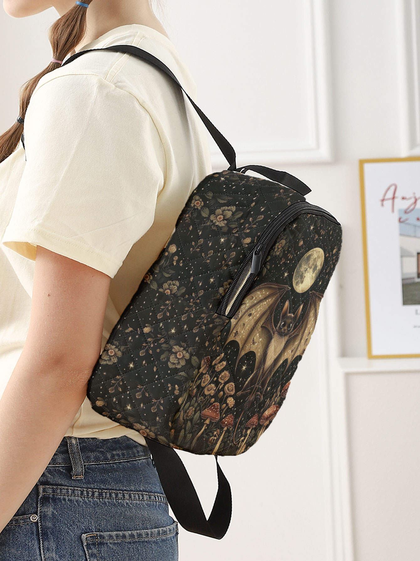 バットムーンマッシュルーム花柄キルティングコンパクトバックパ - Women'S Bags Going Out のレビューと価格