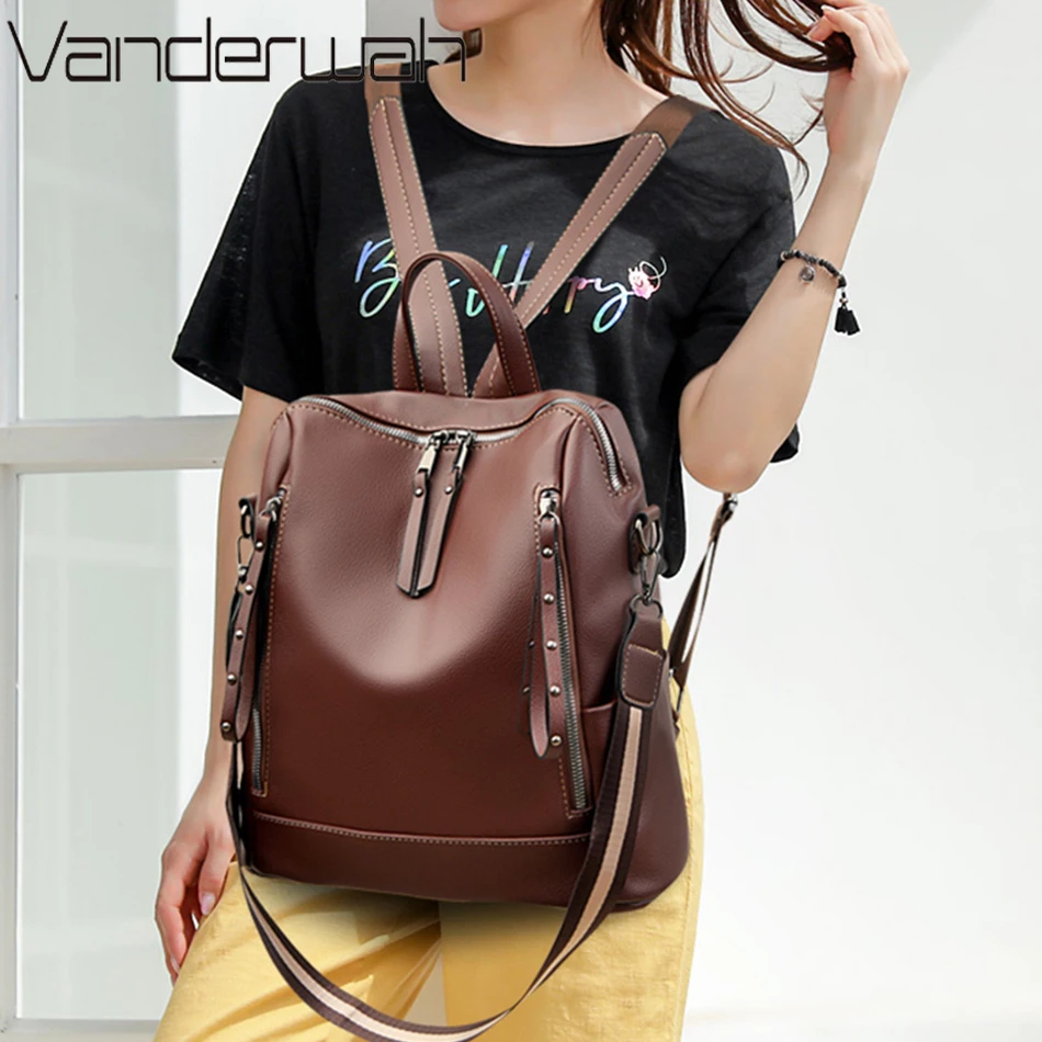 デラックスブランドのソフトレザーバックパック,防水,プレッピ - Women'S Bags Going Out のレビューと価格