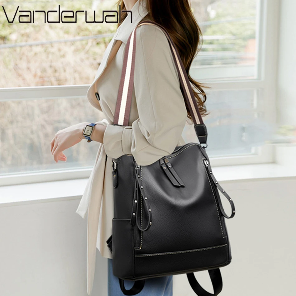 デラックスブランドのソフトレザーバックパック,防水,プレッピ - Women'S Bags Going Out のレビューと価格