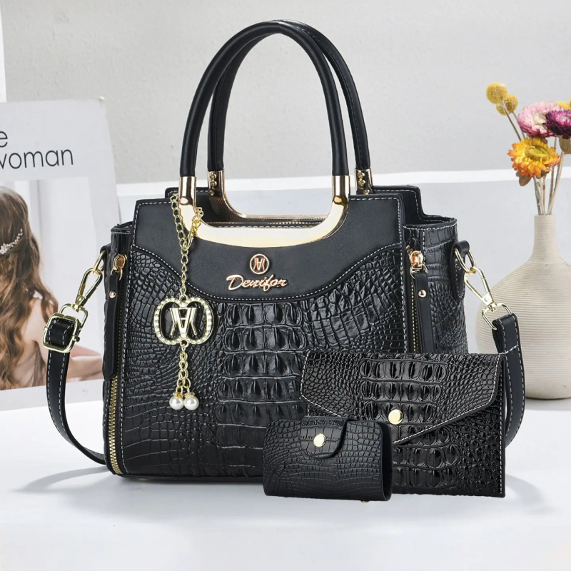 レディース クロコダイル柄ハンドバッグセット、3ピースカラー - Women'S Crossbody Bags のレビューと価格