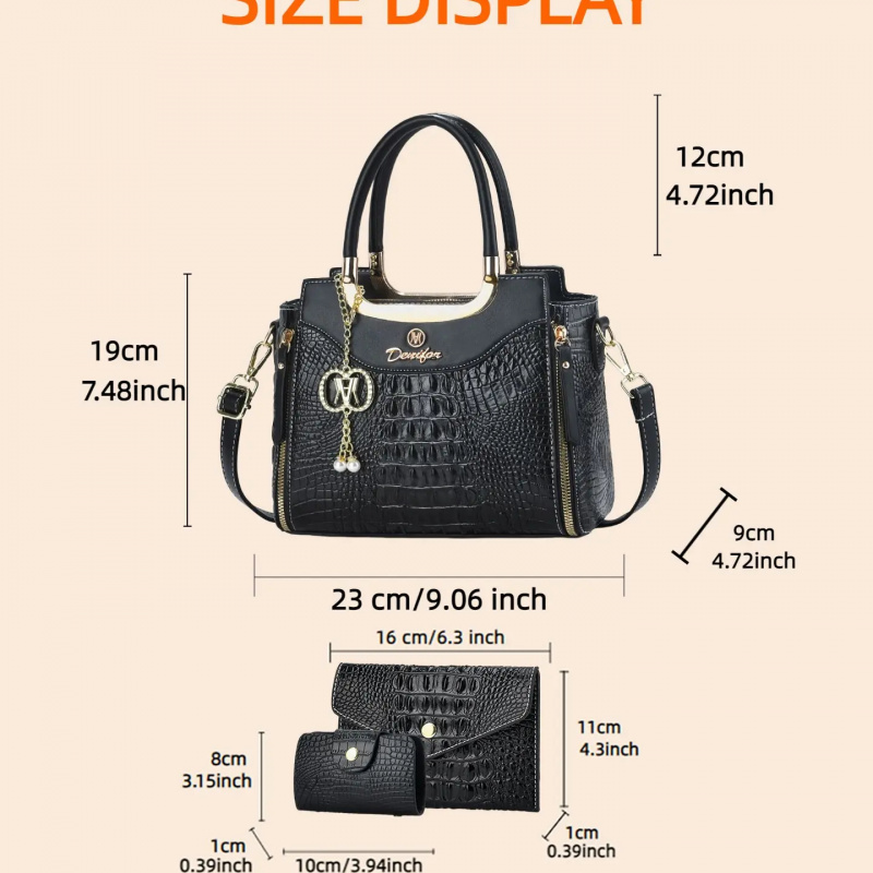レディース クロコダイル柄ハンドバッグセット、3ピースカラー - Women'S Crossbody Bags のレビューと価格