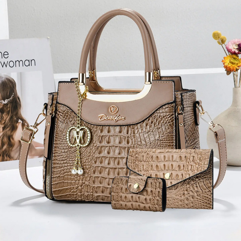 レディース クロコダイル柄ハンドバッグセット、3ピースカラー - Women'S Crossbody Bags のレビューと価格