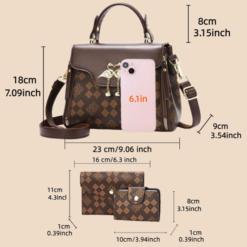 3ピース女性用バッグセット、軽量高級プリント柄女性用クロスボ - Women'S Crossbody Bags のレビューと価格