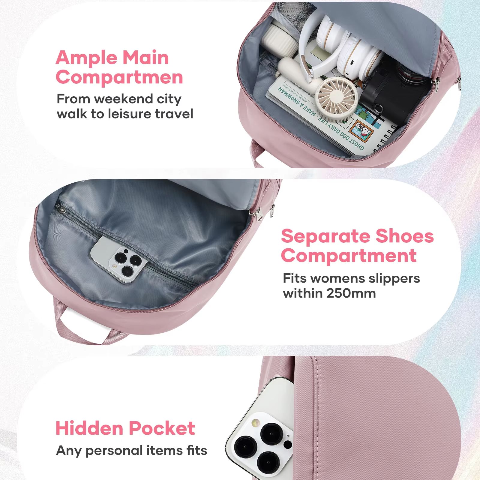 女性用バッグ、靴用コンパートメント付き小型スポーツバックパッ - Women Bags Purses のレビューと価格