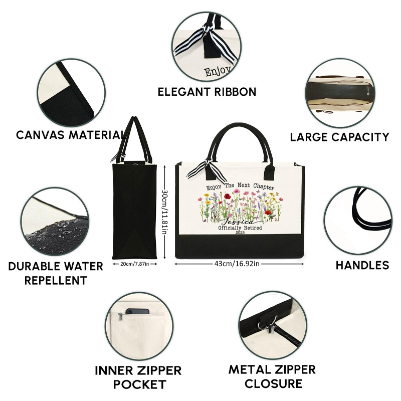 パーソナライズされた退職テーマの白黒トートバッグセット、次の - Women Bags Next のレビューと価格