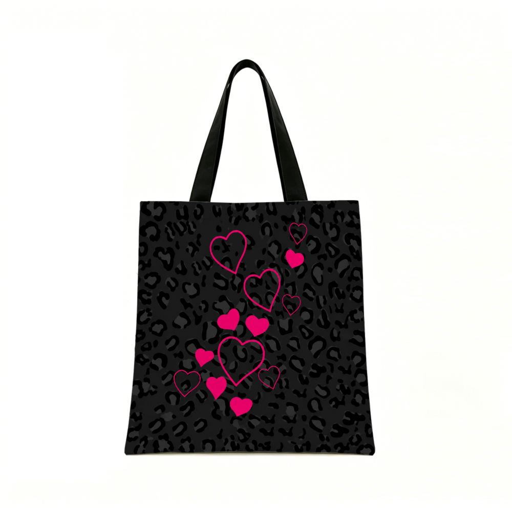 黒のレオパード柄とピンクのハート柄のトートバッグとお揃いのコ - Women Bags Purses のレビューと価格